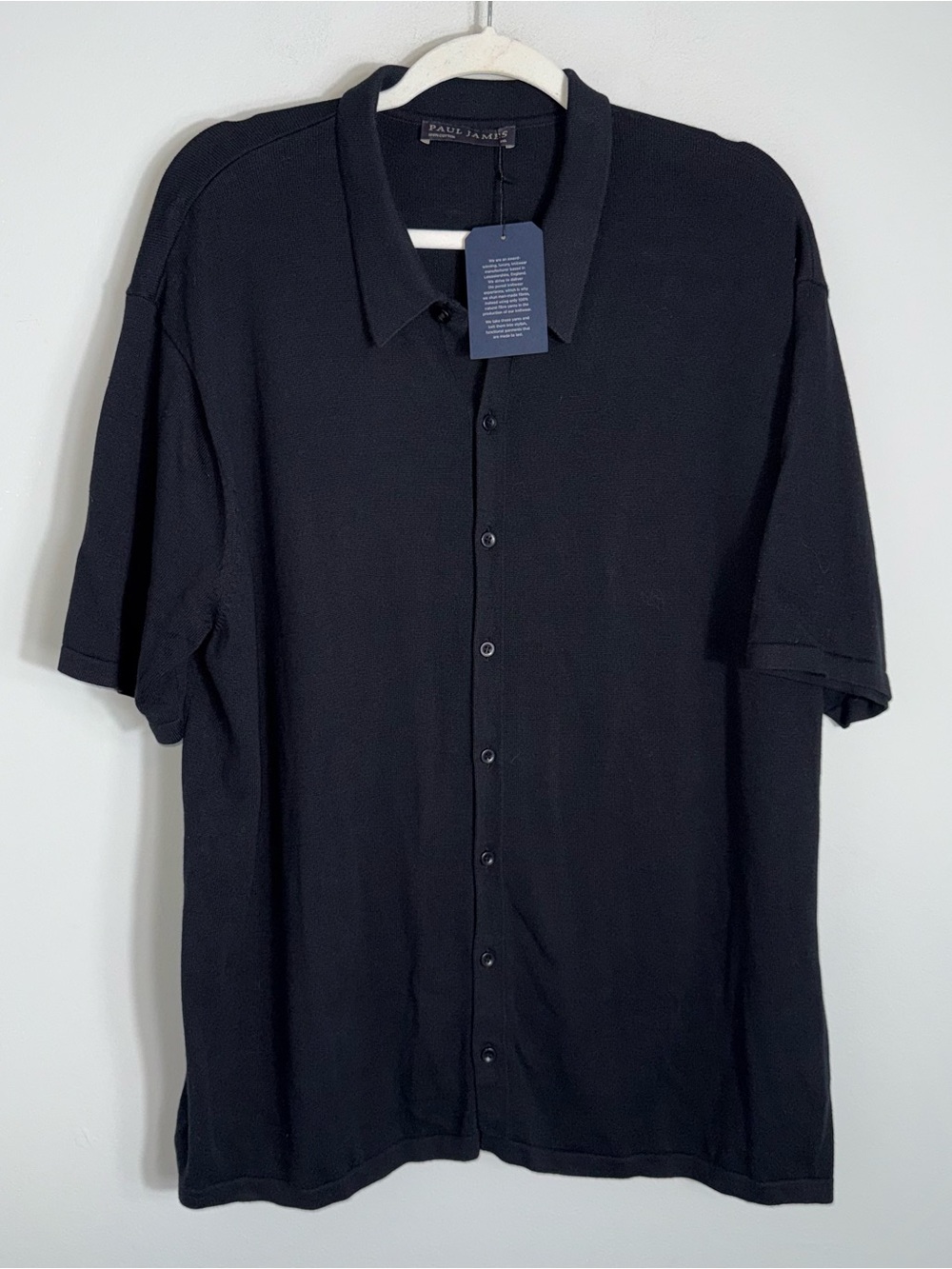 Paul James Knit Button Front Men's Shirt-Black-100% Cotton-Size 3XL-NWT